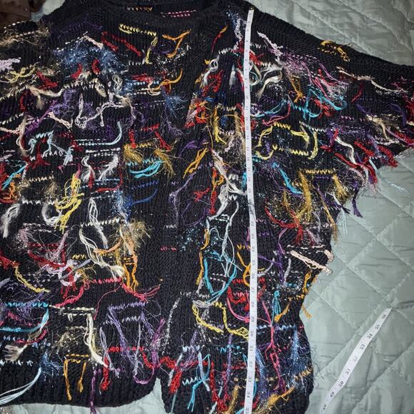 Hand Knitted Sz XL Dazzle Tassel Sweater Art To Wear Chunky Knit Unique Colorful - Picture 7 of 8